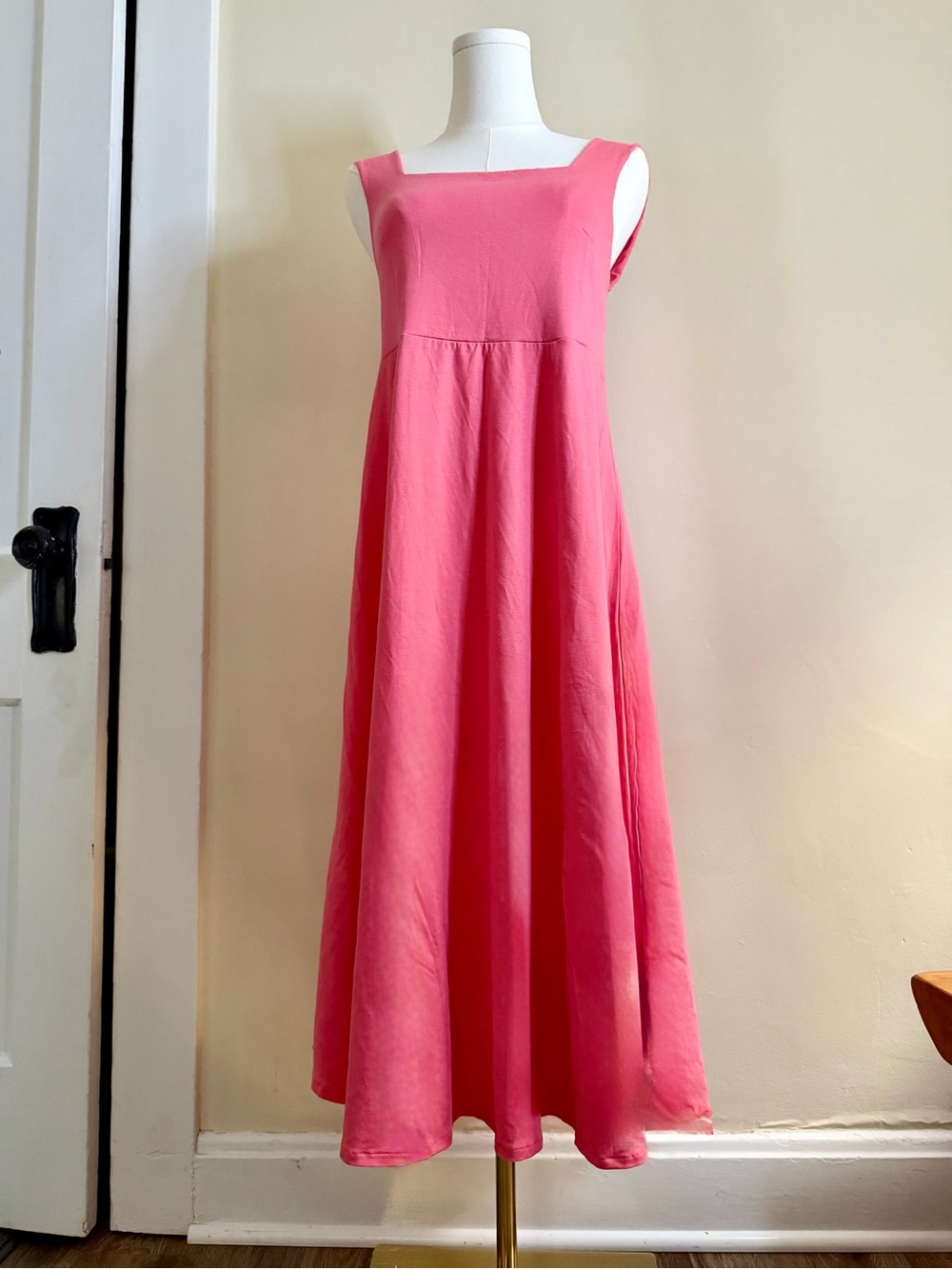 Able Coral-Pink Square Neck Maxi Dress